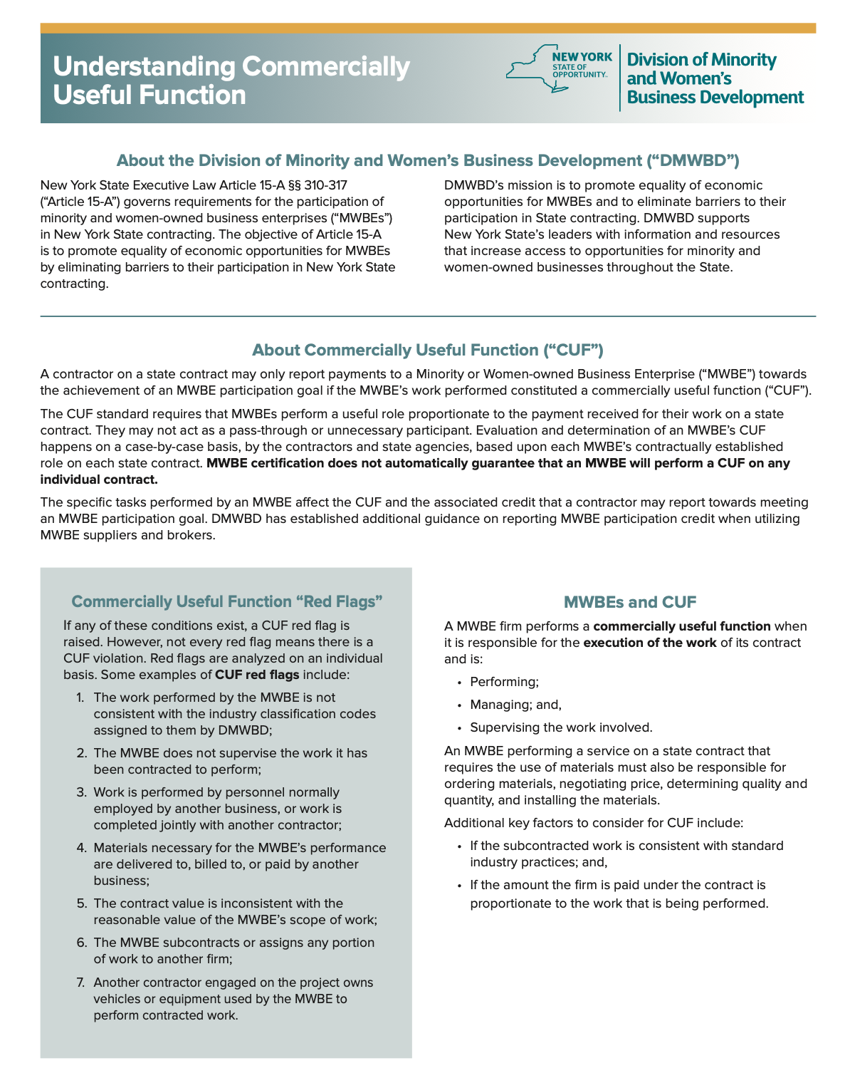 DMWBD flyer — Understanding Commercially Useful Function (Article 15-A)