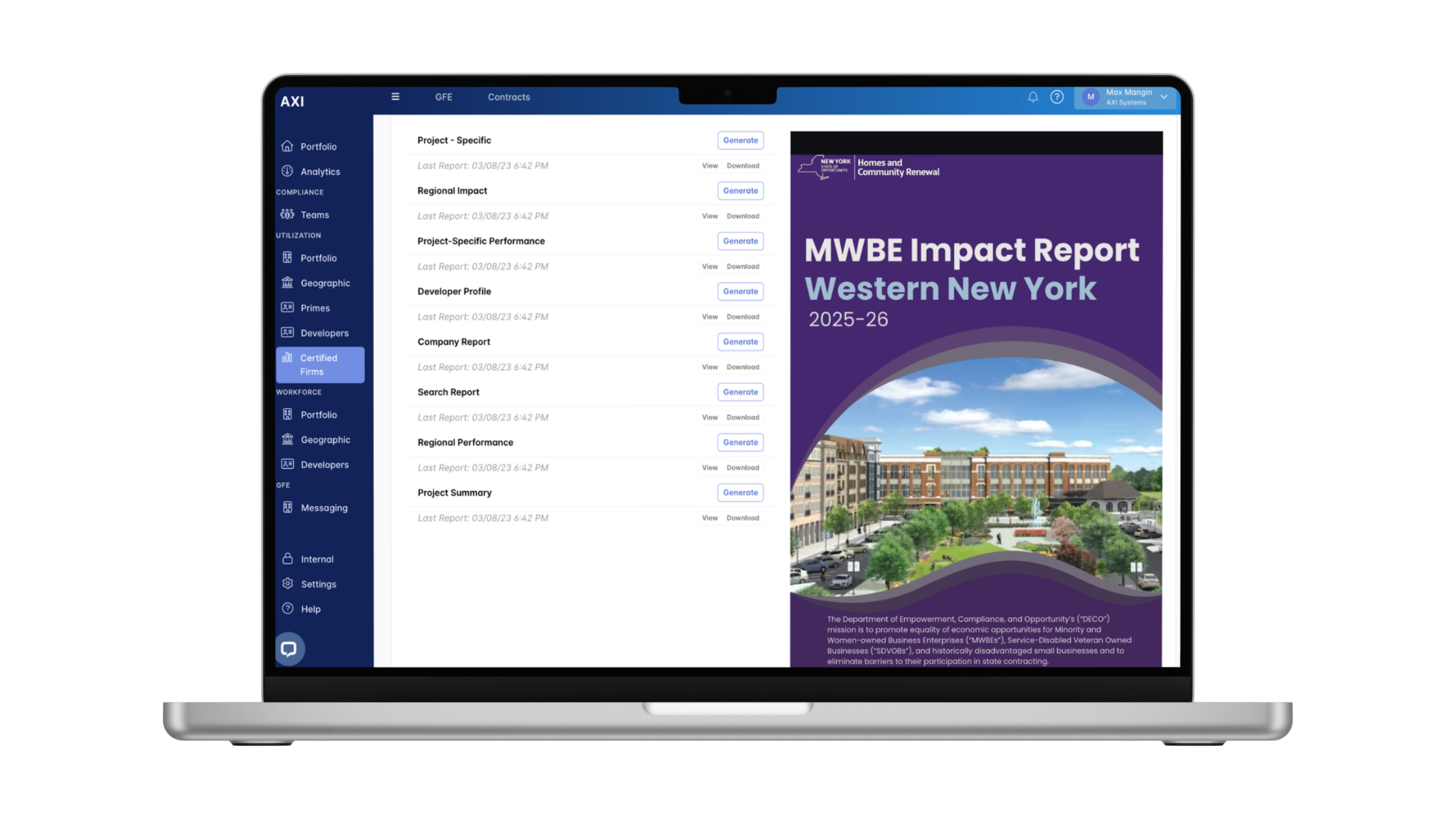 Reports library — MWBE Impact Report preview